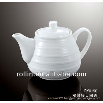 800ml Guangzhou hotel and restaurant supplier white elegant design double lines decoration crockery tea pot wholesale